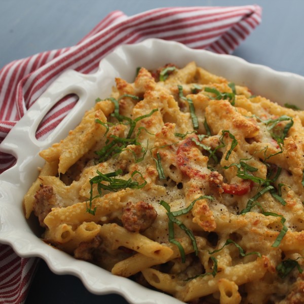 Baked Ziti In A Mornay Sauce With Italian Sausage And Fennel